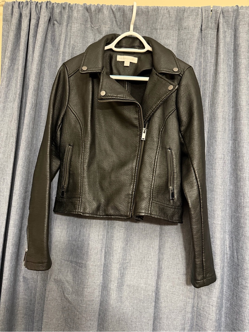 New York & Company Black Faux Leather Moto Jacket